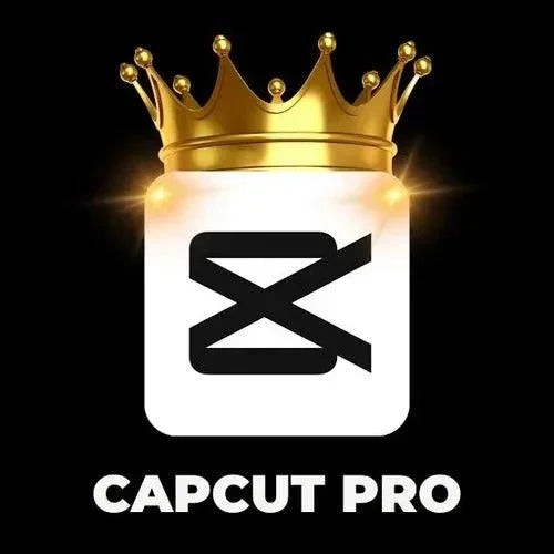 CapCut Pro logo with a golden crown on a black background, video editing software