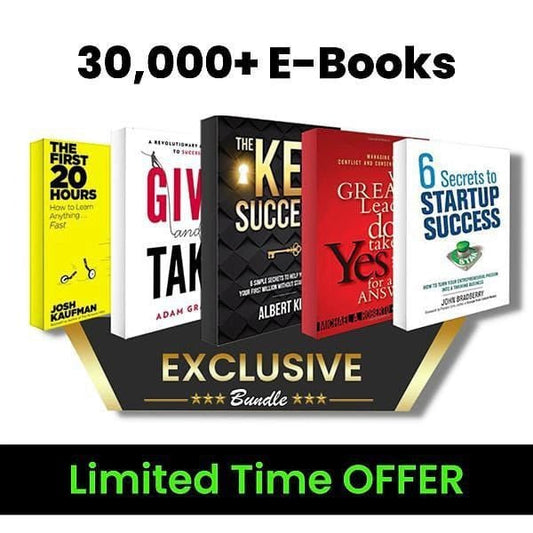 Cover images of e-books showcasing a bundle of 30,000+ e-books, featured as a limited time offer.
