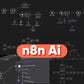 n8n AI workflow automation interface with chatbot and integration nodes on dark background