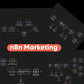 n8n marketing workflows on dark background with nodes and connectors diagram