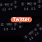 Twitter workflow diagram with AI agent integrations, Slack icons, and automation steps on black background.